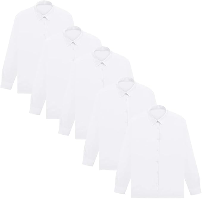 KHIM Kids Girls Full Sleeve Half Sleeve School Shirts Plain White Sky Blue Dress Shirts Pack of 5 Age 5 to 16 Years