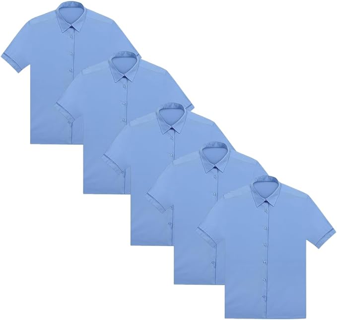 KHIM Kids Girls Full Sleeve Half Sleeve School Shirts Plain White Sky Blue Dress Shirts Pack of 5 Age 5 to 16 Years