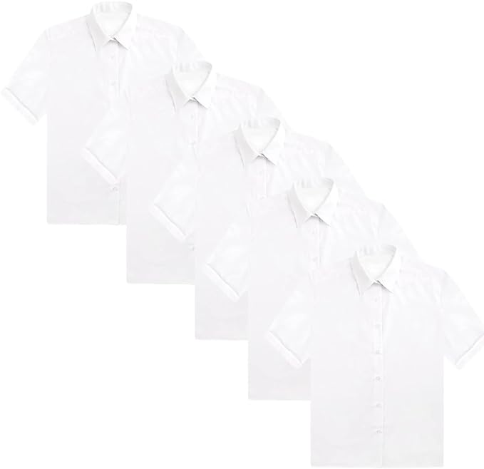 KHIM Kids Girls Full Sleeve Half Sleeve School Shirts Plain White Sky Blue Dress Shirts Pack of 5 Age 5 to 16 Years
