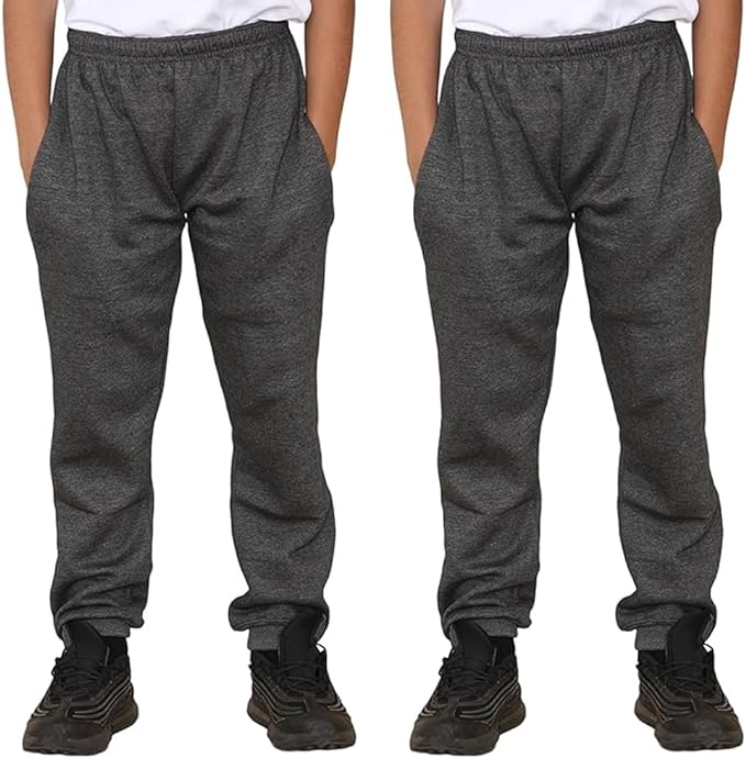 KHIM Fleece Pack of 2 Jogging Trouser Tracksuit Bottom Pant Kids Unisex Girls Boys Activewear
