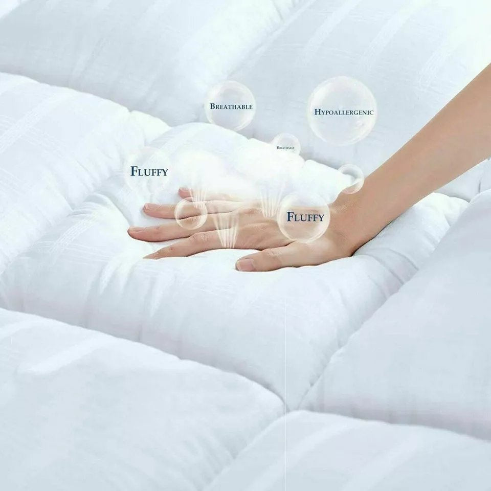 KHIM Mattress Topper (4 inches/10CM) Quilted Extra Deep Hotel Quality Mattress Topper, Breathable and Super Fluffy Mattress Topper Luxury Comfort with Elasticated Straps