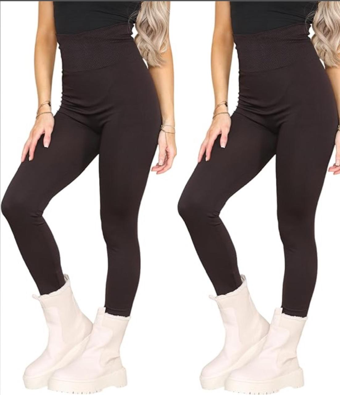 KHIM Pack of 1 &2 Ladies High Rise Thermal Fleece Lined Leggings Warm Comfortable Stretchy Ankle Length 8-22 UK