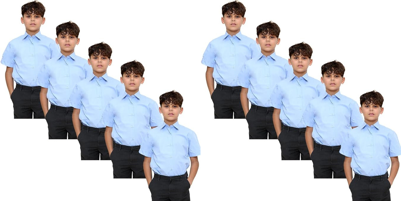 KHIM Kids Boys Pack of 10 Full Sleeve Half Sleeve School Shirts Plain White Sky Blue Dress Shirts 5-16 Years