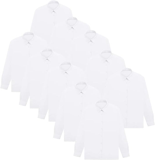 KHIM Kids Girls Full Sleeve Half Sleeve School Shirts Plain White Sky Blue Dress Shirts Pack of 10 Age 5 to 16 Years