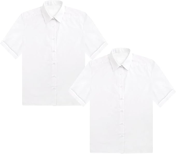 KHIM Kids Girls Full Sleeve Half Sleeve School Shirts Plain White Sky Blue Dress Shirts Pack of 2 Age 5 to 16 Years