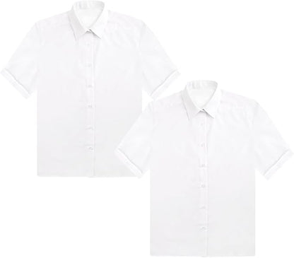 KHIM Kids Girls Full Sleeve Half Sleeve School Shirts Plain White Sky Blue Dress Shirts Pack of 2 Age 5 to 16 Years