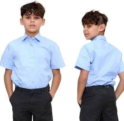 KHIM Kids Boys Pack of 2 Full Sleeve Half Sleeve School Shirts Plain White Sky Blue Dress Shirts 5-16 Years