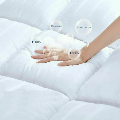 KHIM Mattress Topper (4 inches/10CM) Quilted Extra Deep Hotel Quality Mattress Topper, Breathable and Super Fluffy Mattress Topper Luxury Comfort with Elasticated Straps