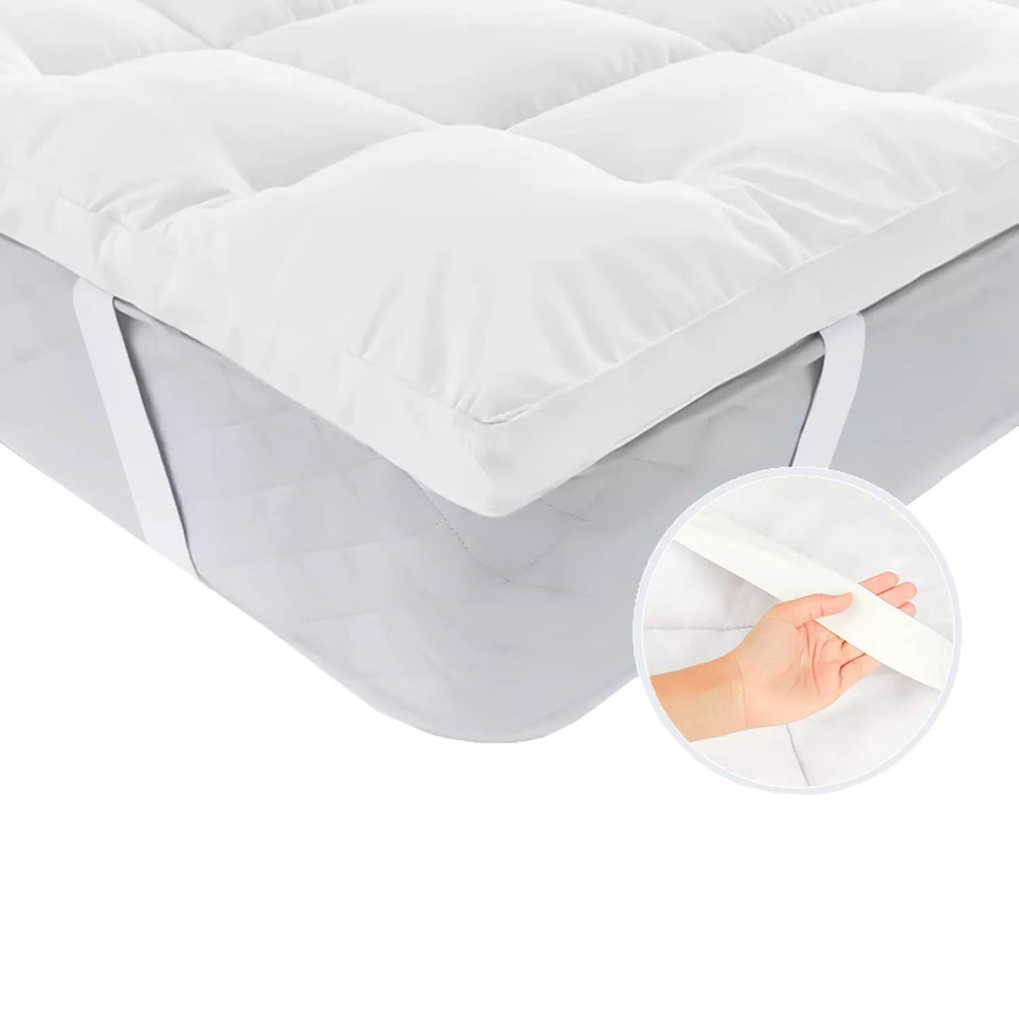 KHIM Mattress Topper (4 inches/10CM) Quilted Extra Deep Hotel Quality Mattress Topper, Breathable and Super Fluffy Mattress Topper Luxury Comfort with Elasticated Straps